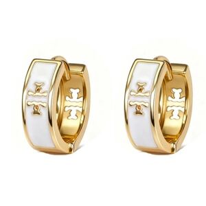 2 Pair Gold and White Hoop Earrings